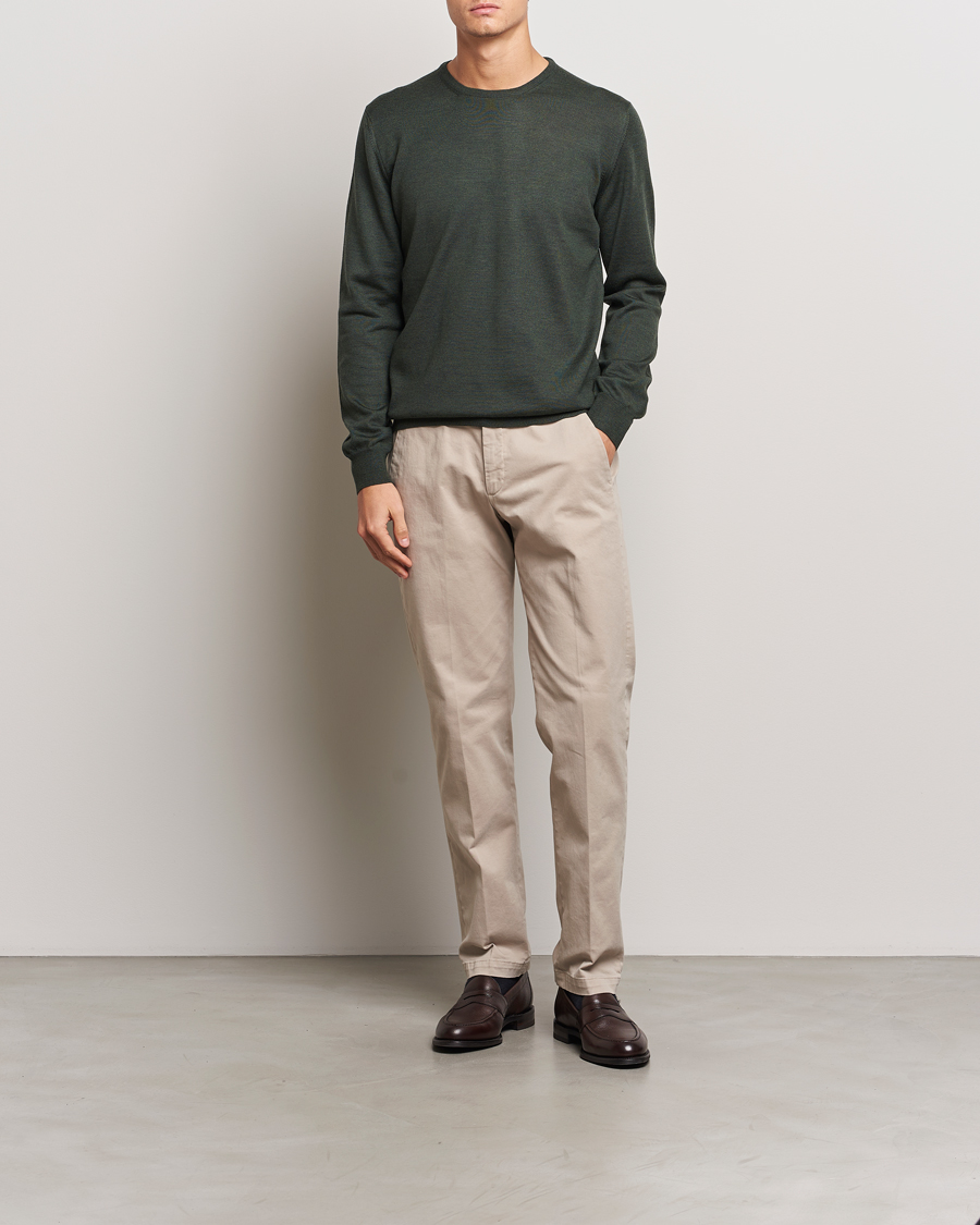 Men | Sweaters & Knitwear | Gran Sasso | Merino Fashion Fit Crew Neck Pullover Olive Melange