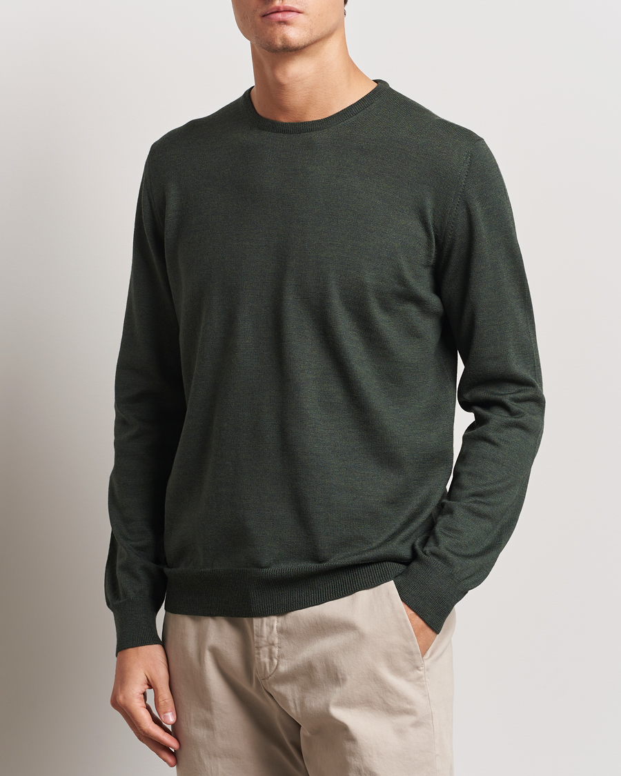 Men | Sweaters & Knitwear | Gran Sasso | Merino Fashion Fit Crew Neck Pullover Olive Melange