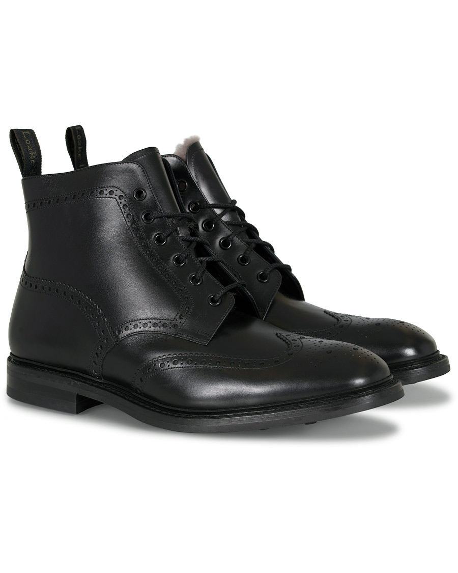 Men | Loake 1880 Wolf Premium Fur Lined Brogue Black Calf | Loake 1880 | Wolf Premium Fur Lined Brogue Black Calf