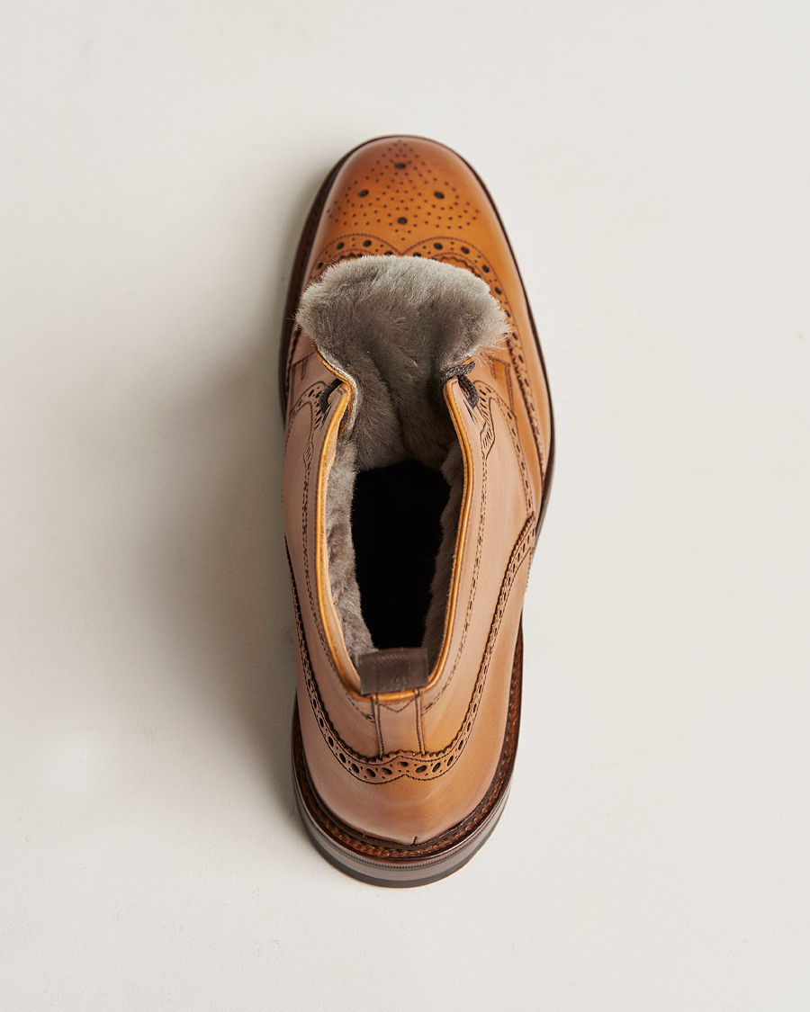Men | Loake 1880 Wolf Premium Fur Lined Brogue Tan Burnished Calf | Loake 1880 | Wolf Premium Fur Lined Brogue Tan Burnished Calf