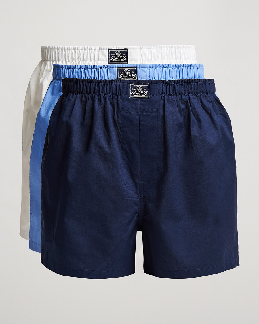 Men | Underwear & Socks | Polo Ralph Lauren | 3-Pack Woven Boxer White/Blue/Navy