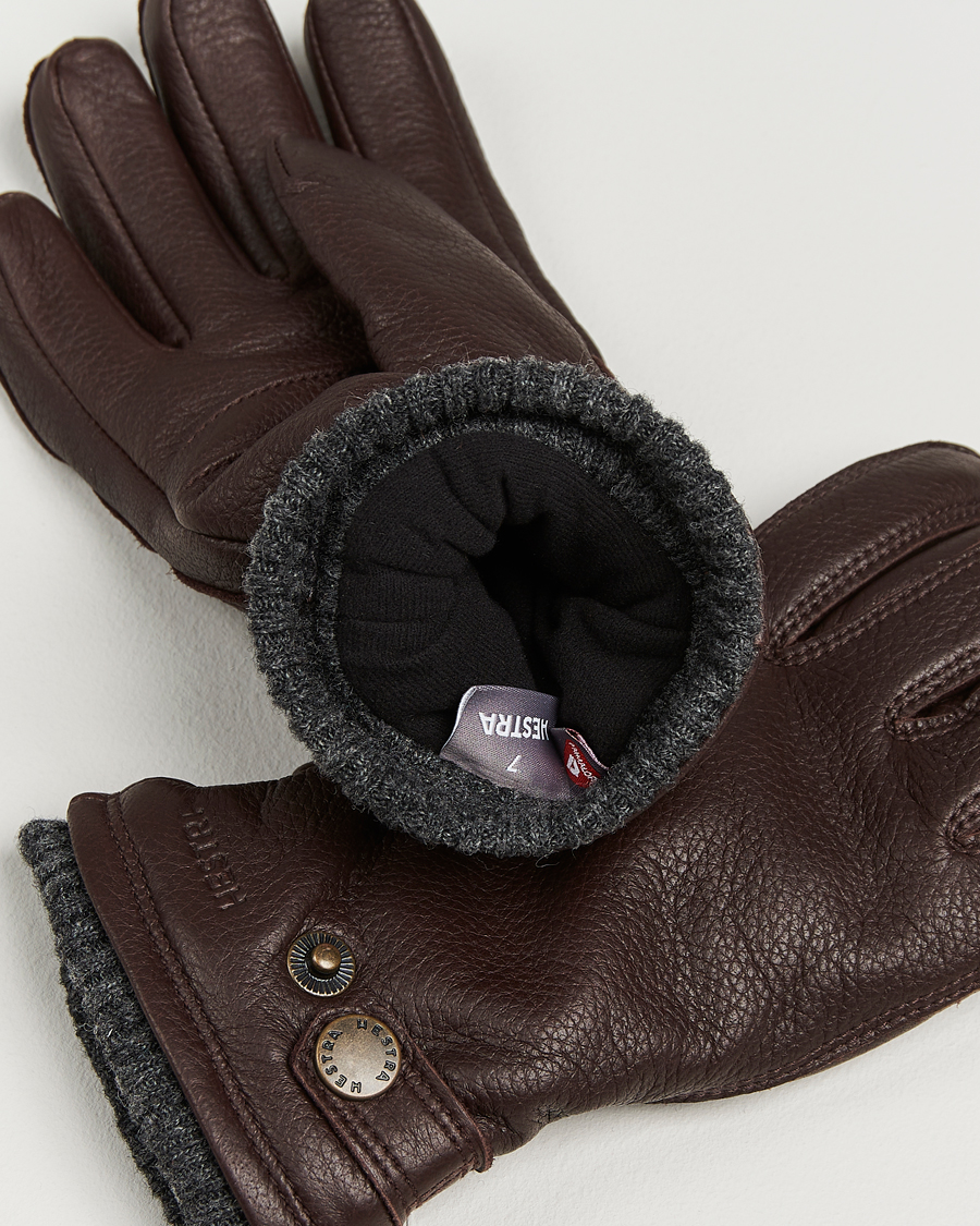 Men | Gloves | Hestra | Utsjö Fleece Lined Buckle Elkskin Glove Espresso