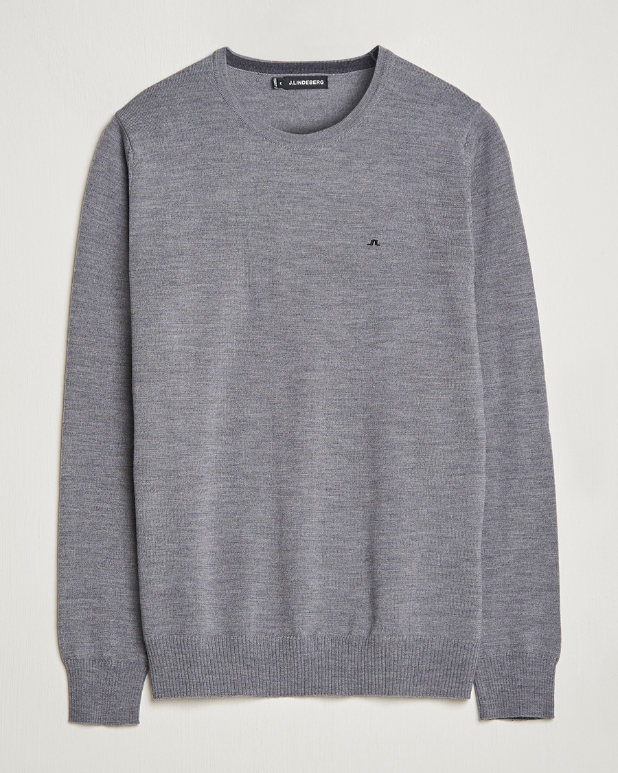 Men | Sweaters & Knitwear | J.Lindeberg | Lyle True Merino Crew Neck Pullover Grey