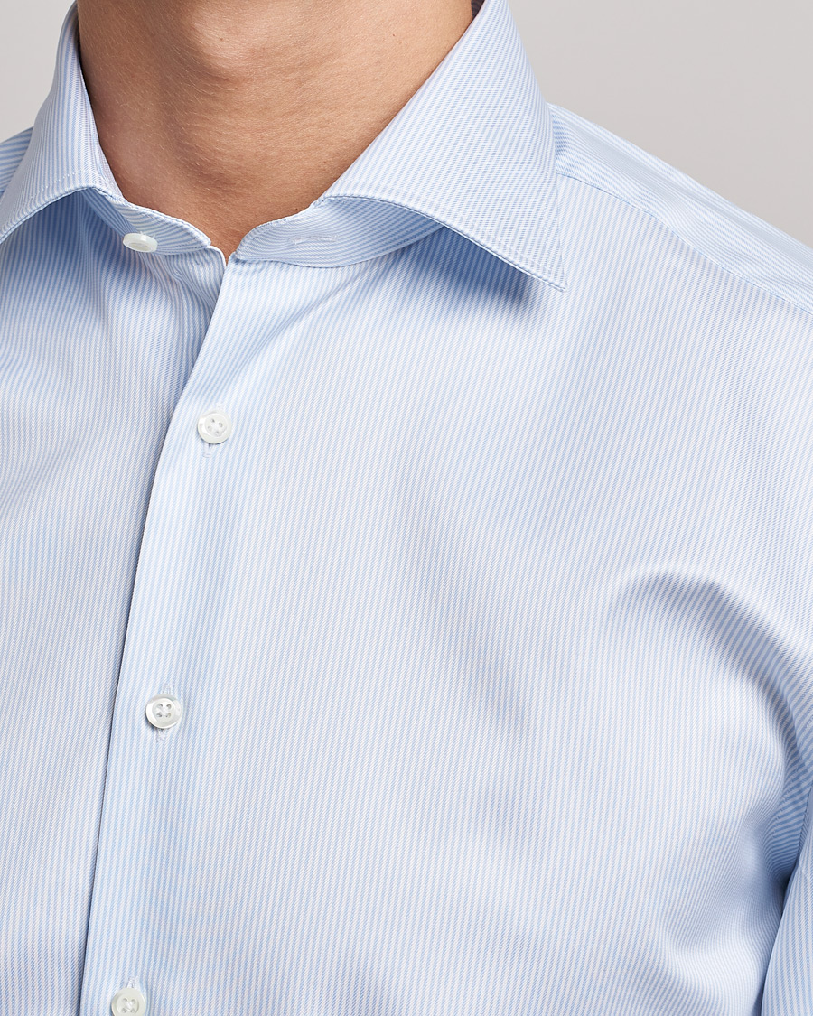 Men | Shirts | Stenströms | Fitted Body Thin Stripe Shirt White/Blue