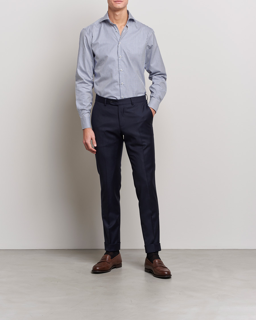 Men | Shirts | Stenströms | Fitted Body Stripe Shirt White/Blue