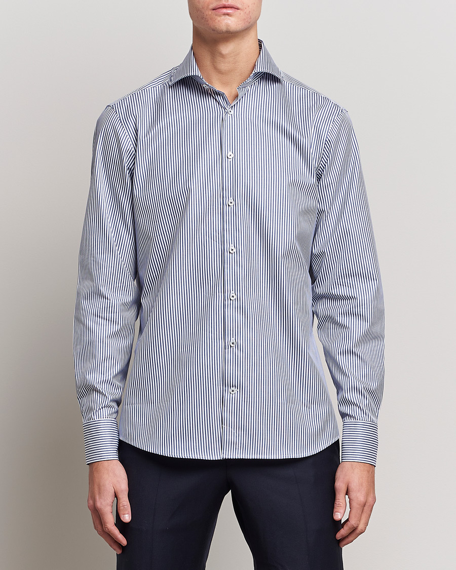 Men | Shirts | Stenströms | Fitted Body Stripe Shirt White/Blue