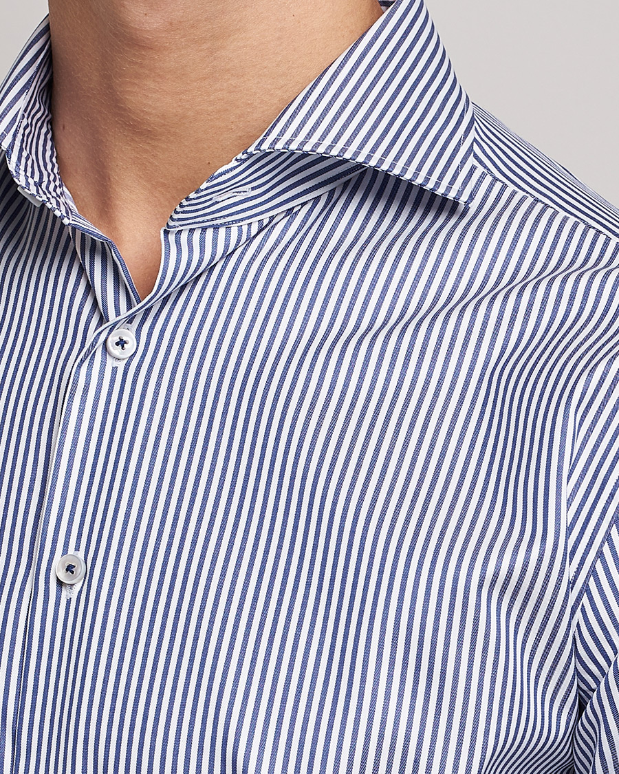 Men | Shirts | Stenströms | Fitted Body Stripe Shirt White/Blue