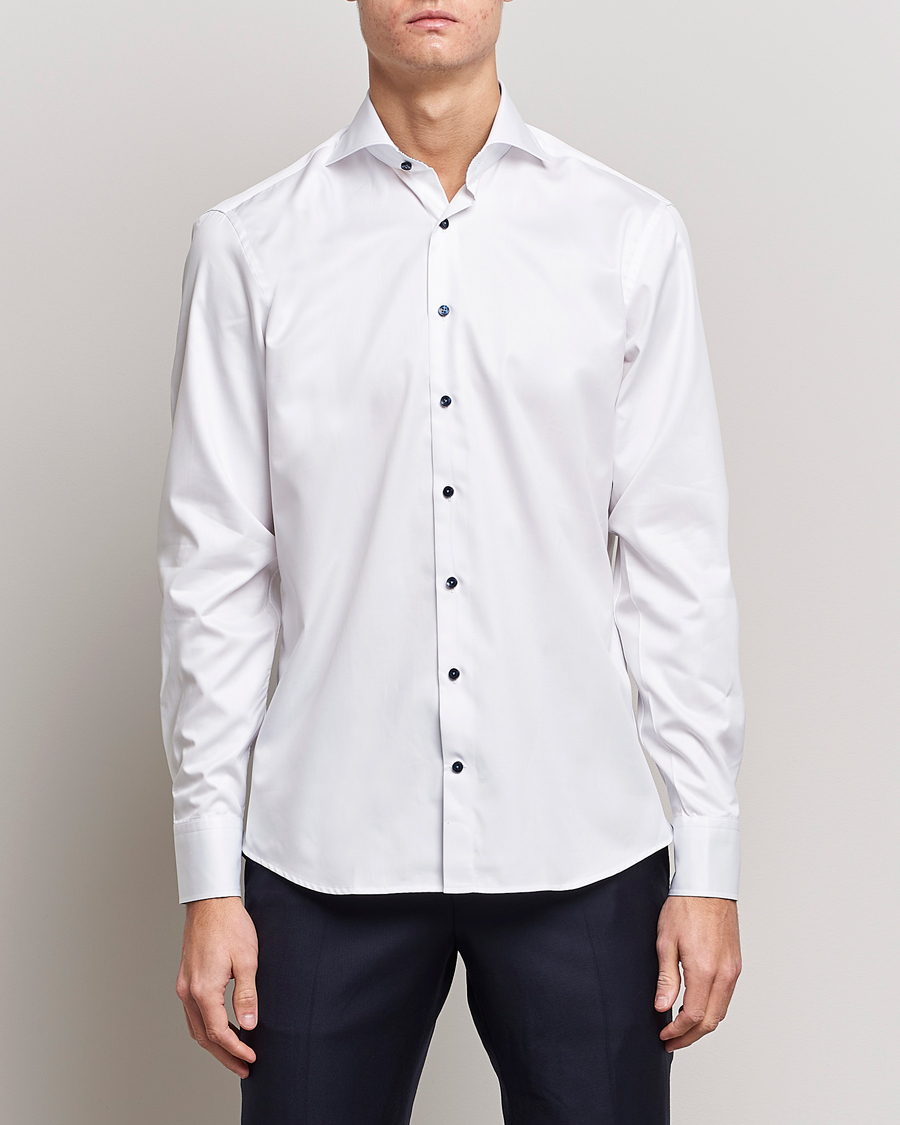 Men | Shirts | Stenströms | Fitted Body Contrast Shirt White