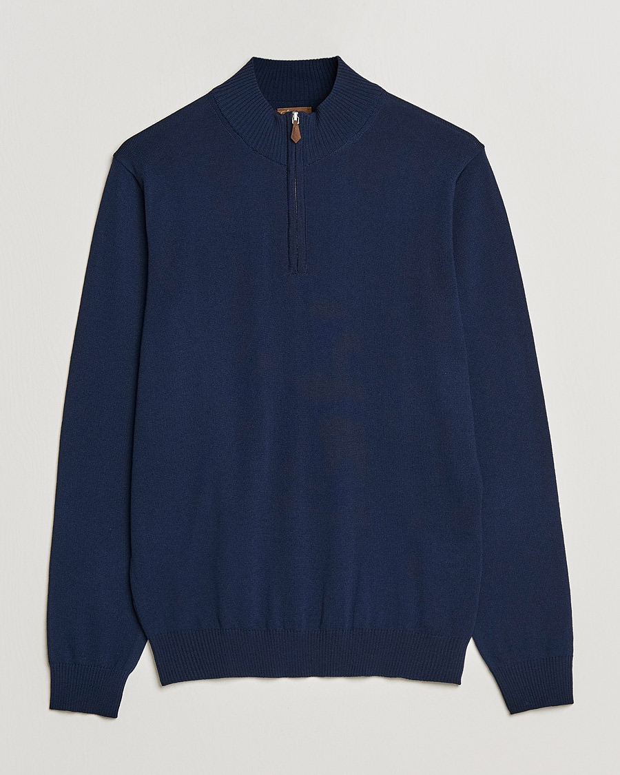Men | Sweaters & Knitwear | Stenströms | Merino Wool Half Zip Navy