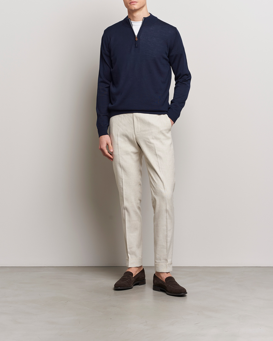 Men | Sweaters & Knitwear | Stenströms | Merino Wool Half Zip Navy