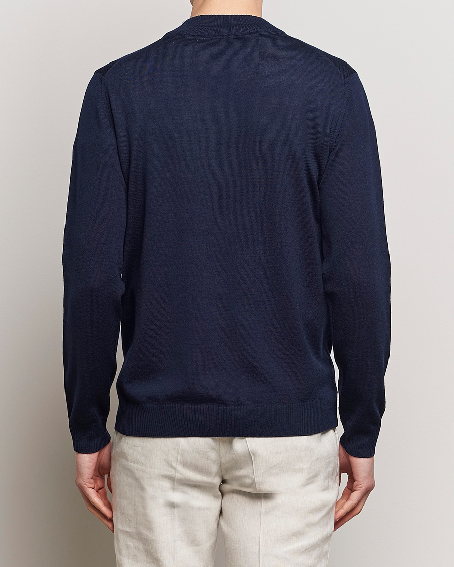Men | Sweaters & Knitwear | Stenströms | Merino Wool Half Zip Navy