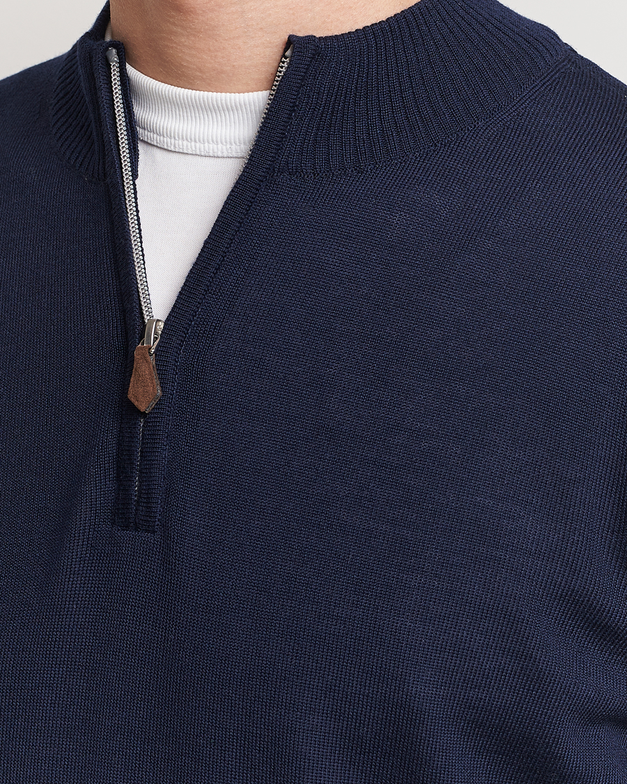 Men | Sweaters & Knitwear | Stenströms | Merino Wool Half Zip Navy
