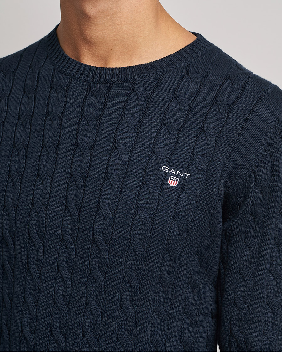 Men | Sweaters & Knitwear | GANT | Cotton Cable Crew Neck Pullover Evening Blue