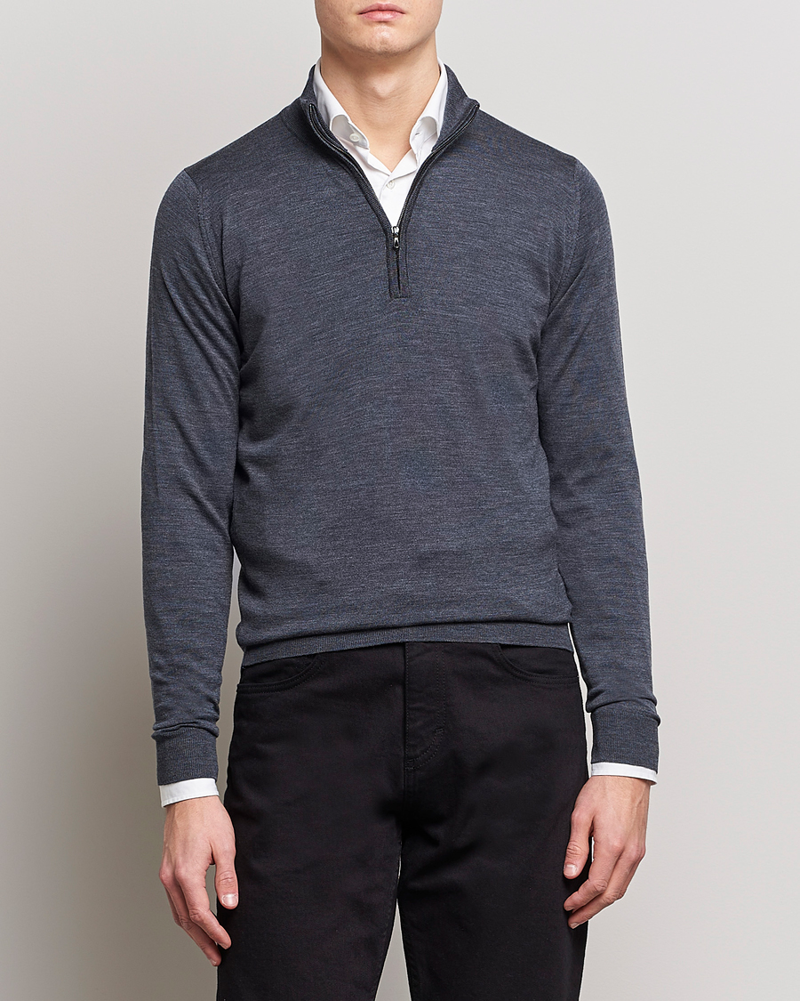 Men | Sweaters & Knitwear | John Smedley | Barrow Extra Fine Merino Half Zip Charcoal