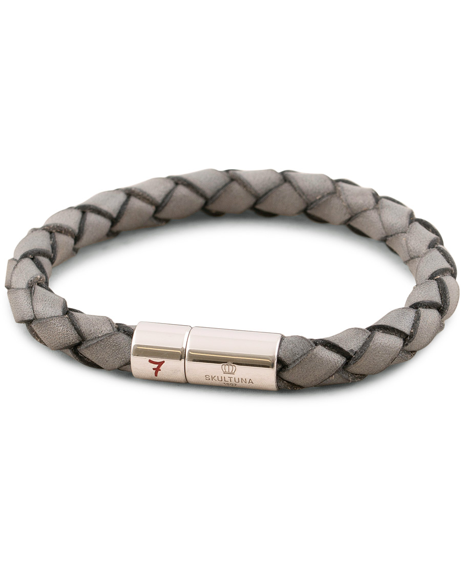 Men | Skultuna Leather Bracelet Plaited 7 by Lino Ieluzzi Grey | Skultuna | Leather Bracelet Plaited 7 by Lino Ieluzzi Grey