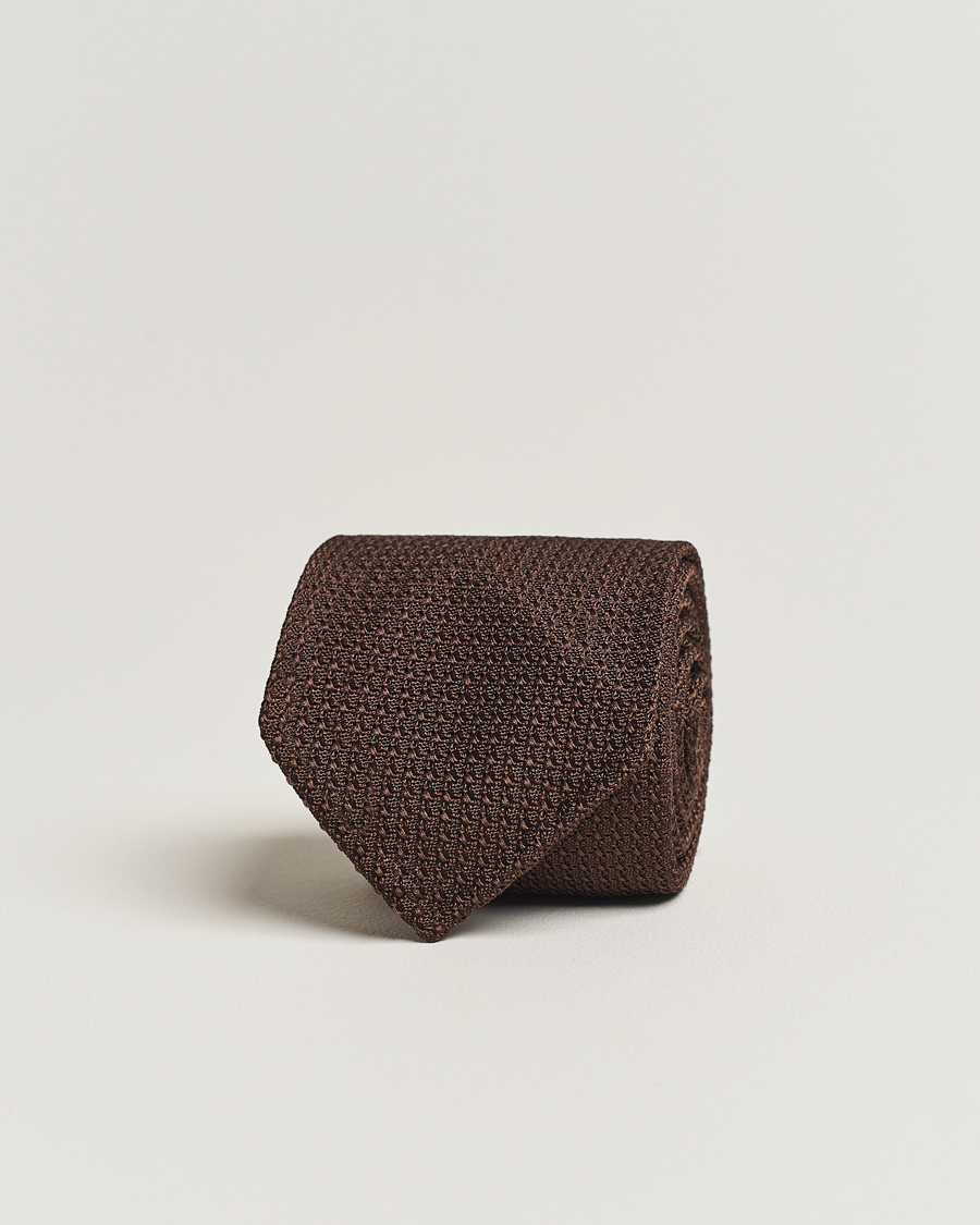 Men | Ties | Drake's | Large Knot Handrolled Grenadine Silk Tie Brown