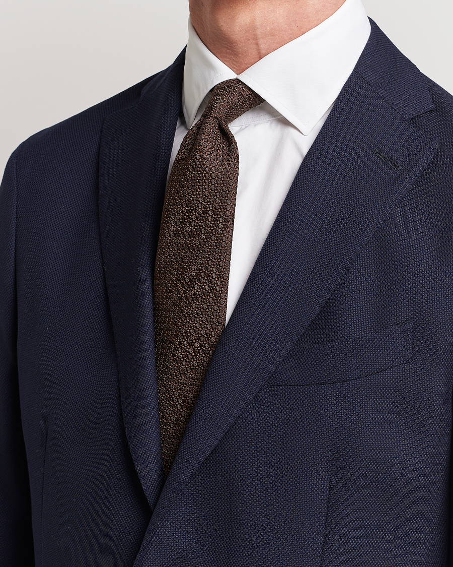 Men | Ties | Drake's | Large Knot Handrolled Grenadine Silk Tie Brown