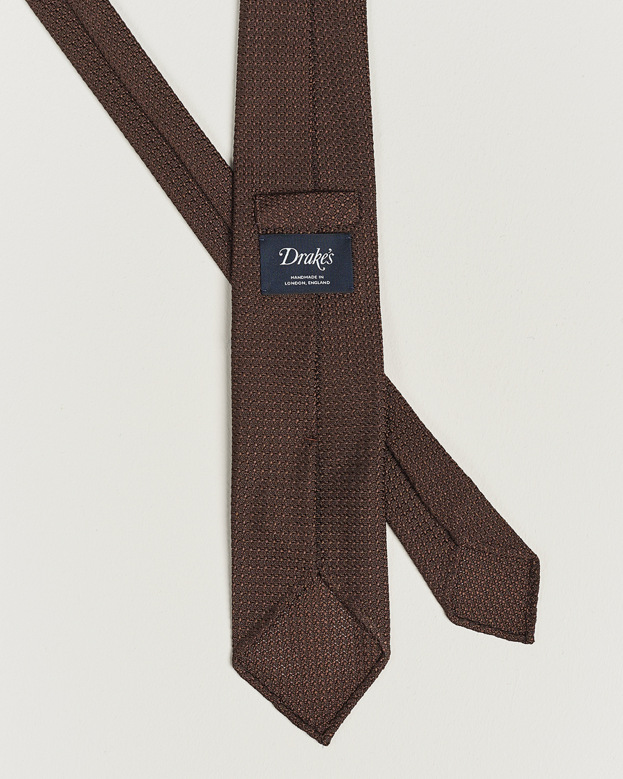 Men | Ties | Drake's | Large Knot Handrolled Grenadine Silk Tie Brown