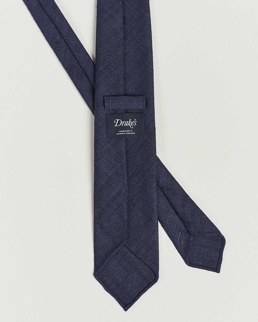 Men | Ties | Drake's | Silk Tussah Handrolled Tie Navy
