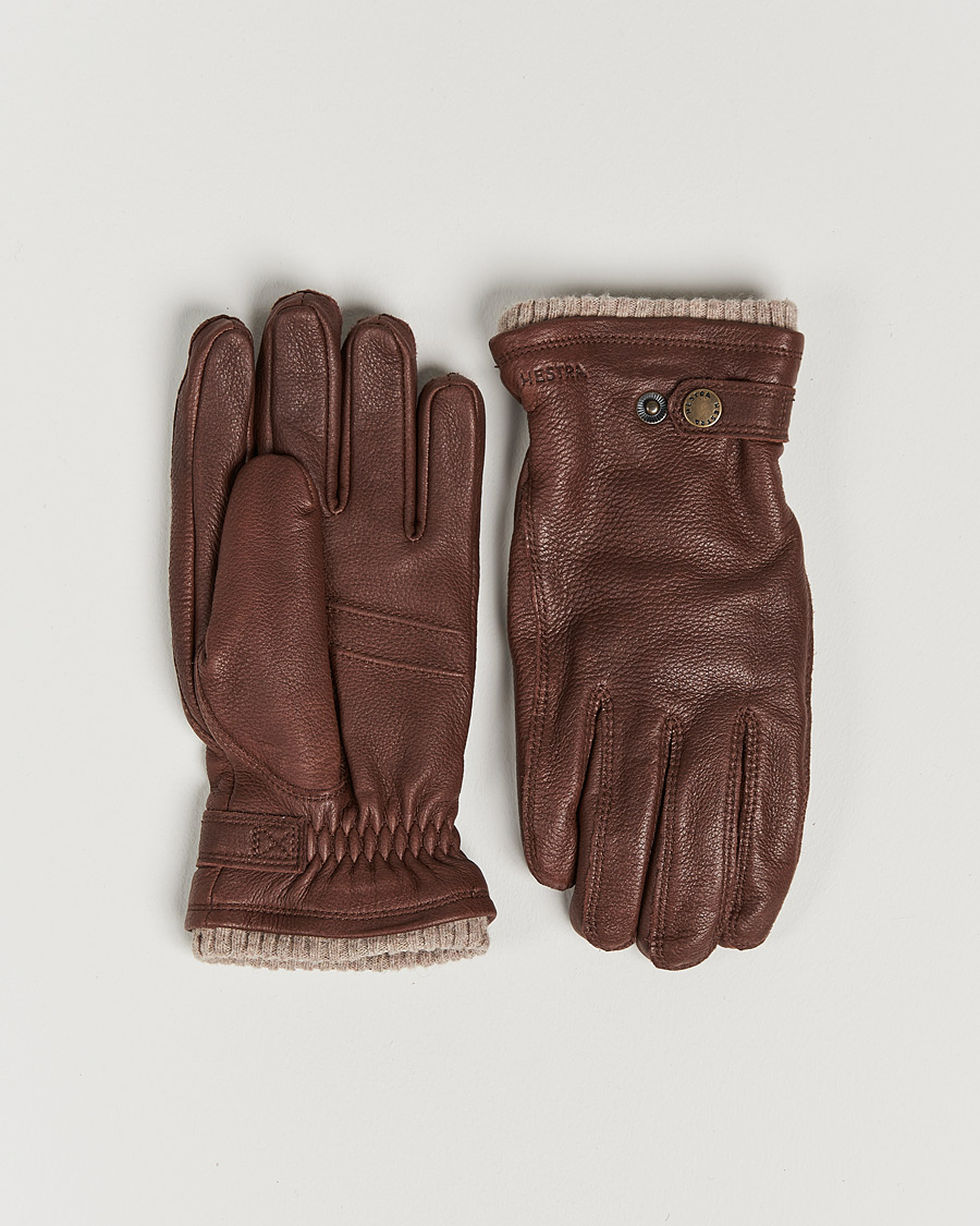 Men | Gloves | Hestra | Utsjö Fleece Lined Buckle Elkskin Glove Chestnut