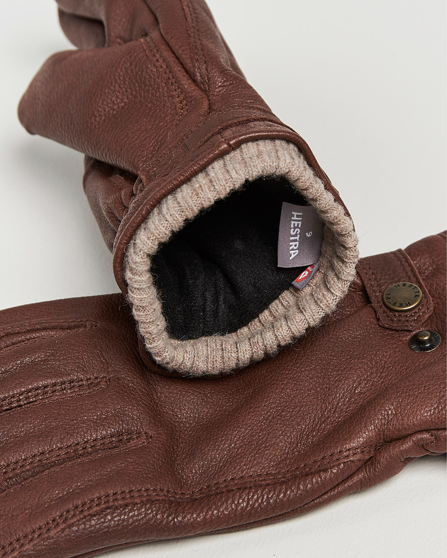 Men | Gloves | Hestra | Utsjö Fleece Lined Buckle Elkskin Glove Chestnut