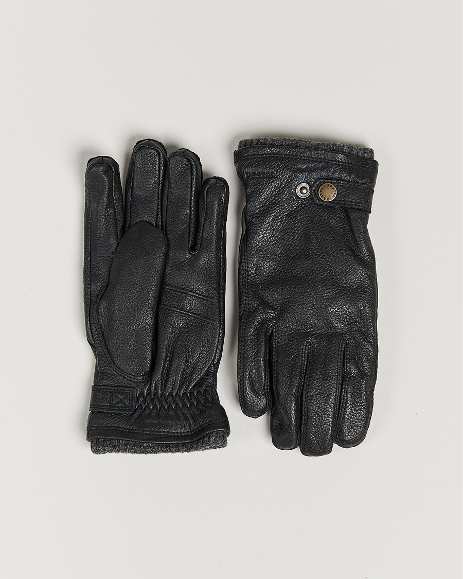 Men | Gloves | Hestra | Utsjö Fleece Lined Buckle Elkskin Glove Black