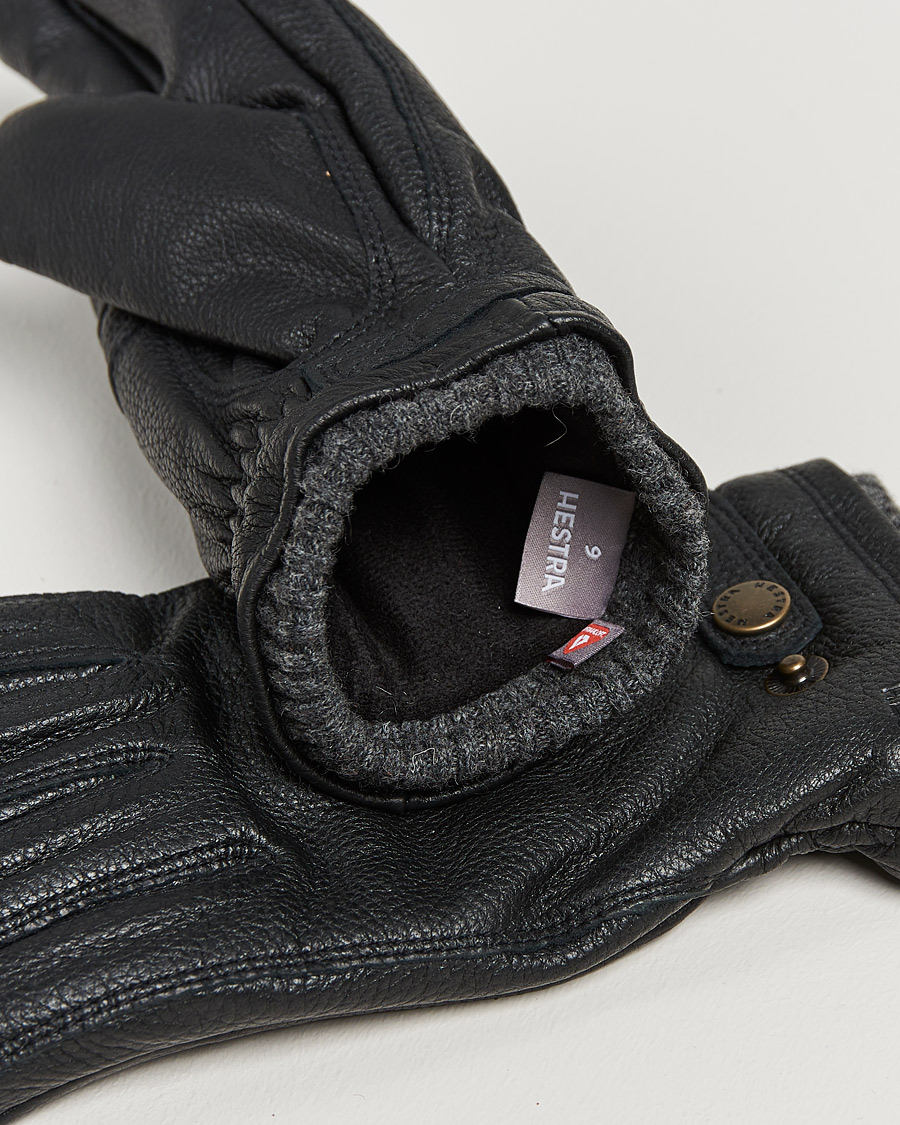 Men | Gloves | Hestra | Utsjö Fleece Lined Buckle Elkskin Glove Black