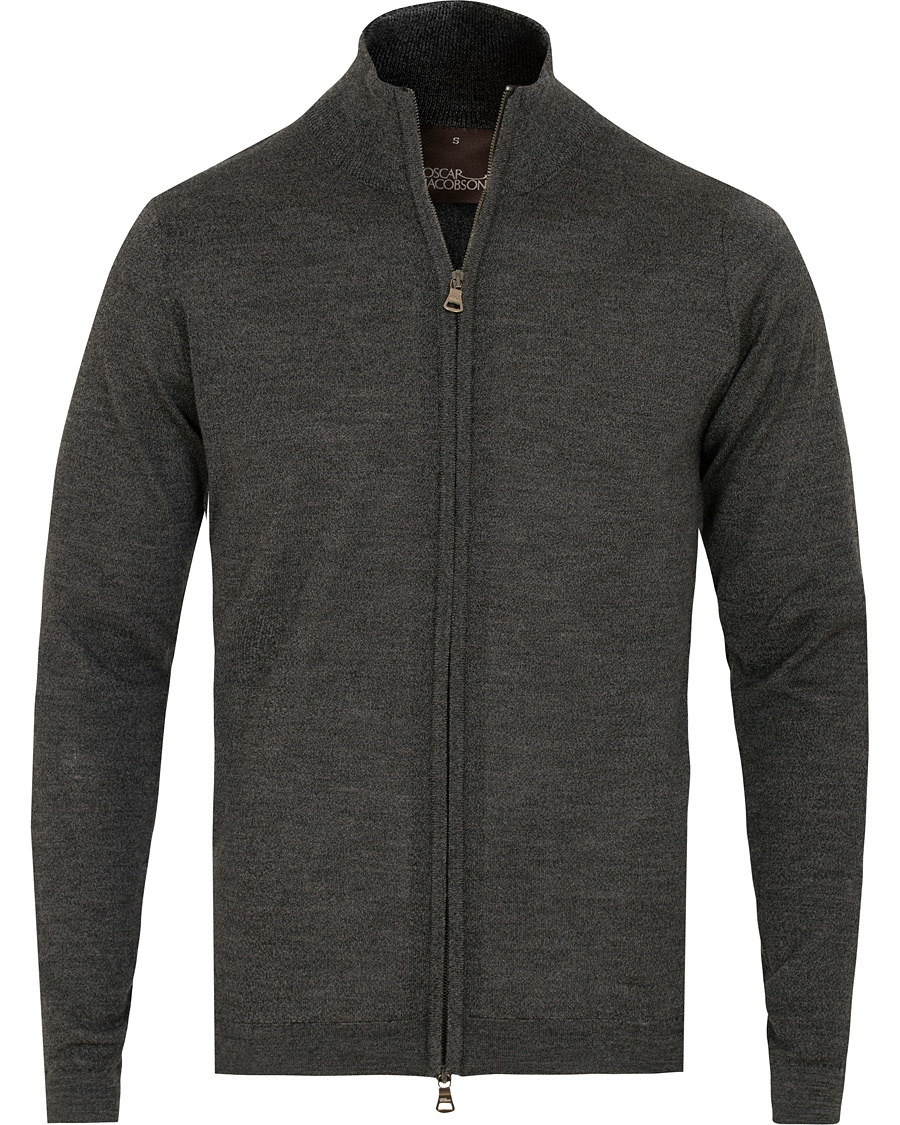 Men | Sweaters & Knitwear | Oscar Jacobson | Ariel Extra Fine Merino Full Zip Grey