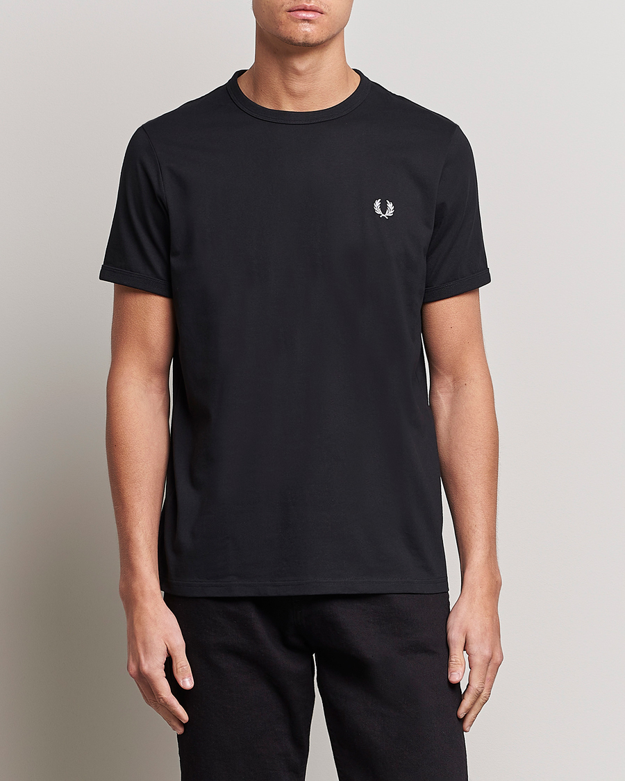 Men | T-Shirts | Fred Perry | Ringer Crew Neck Tee Black