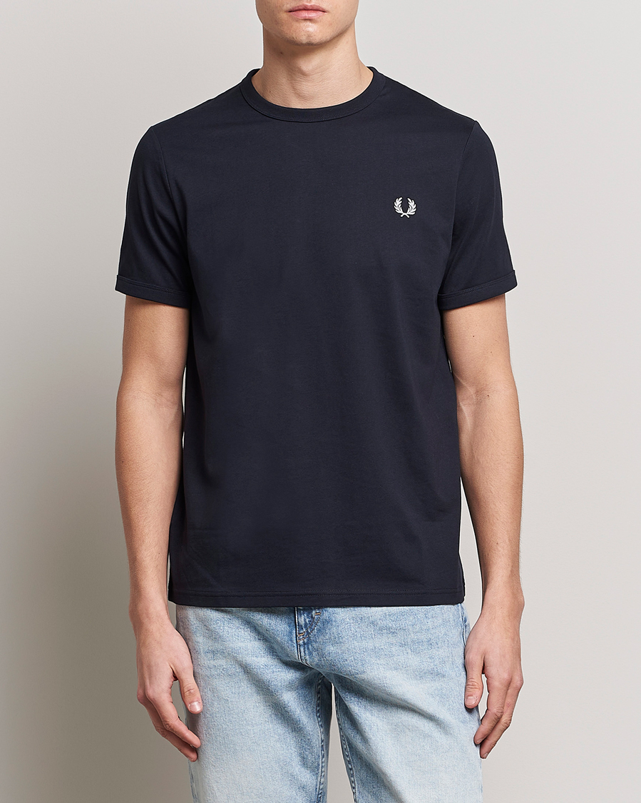 Men | T-Shirts | Fred Perry | Ringer Crew Neck Tee Navy