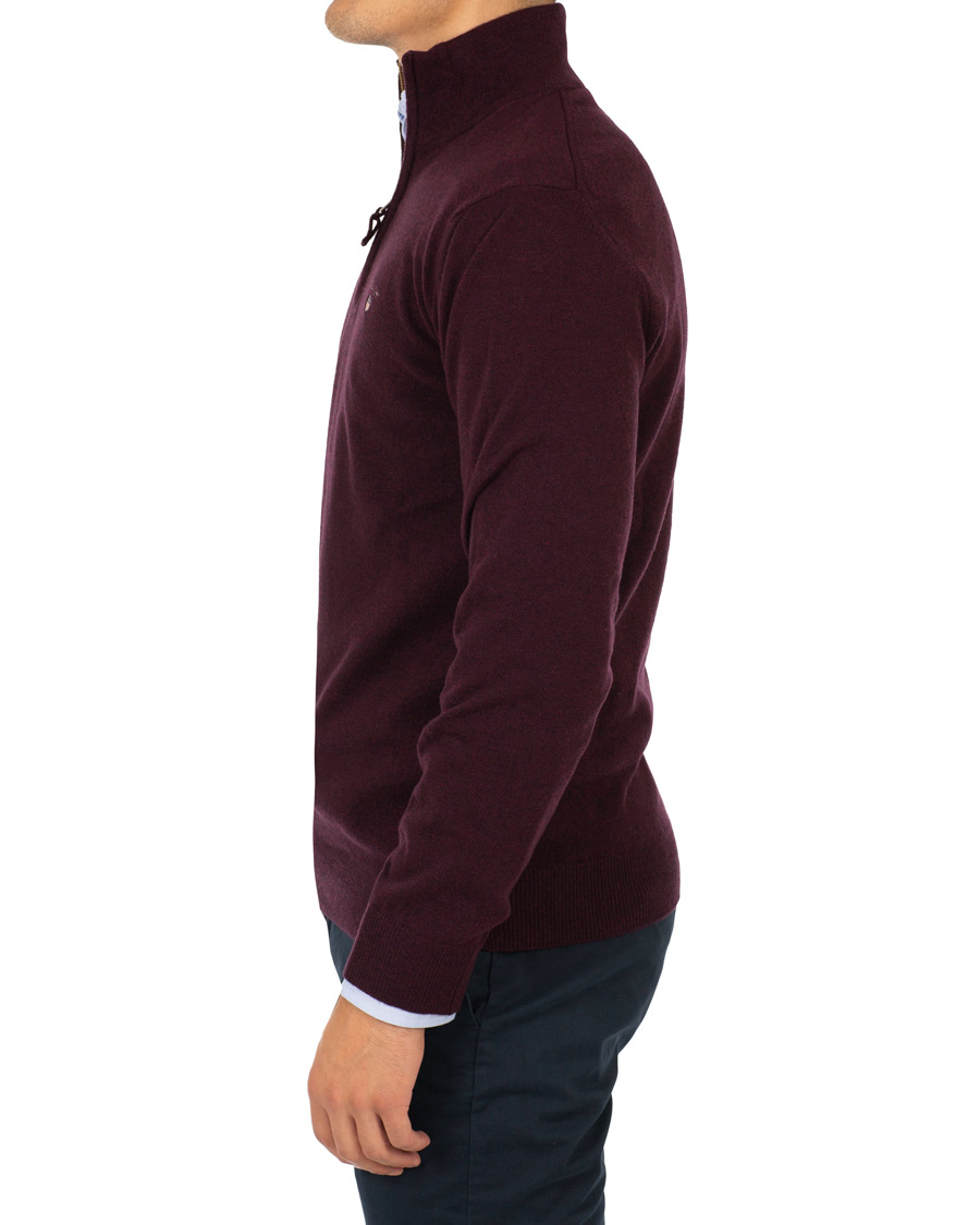 Men | Sweaters & Knitwear | GANT | Superfine Lambswool Half Zip Dark Burgundy Melange