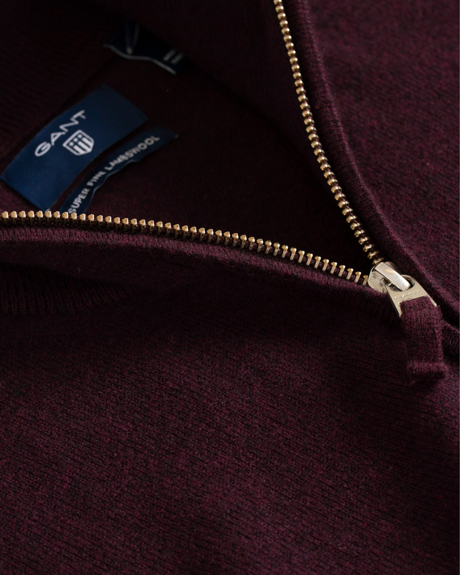 Men | Sweaters & Knitwear | GANT | Superfine Lambswool Half Zip Dark Burgundy Melange