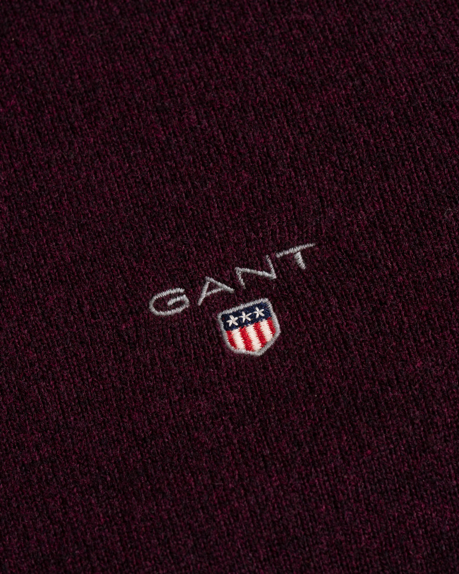 Men | Sweaters & Knitwear | GANT | Superfine Lambswool Half Zip Dark Burgundy Melange