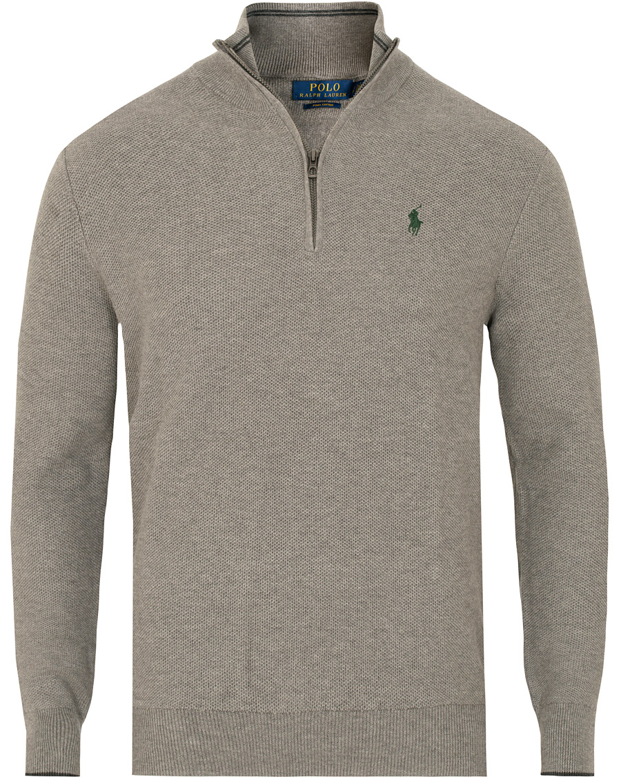 Men | Sweaters & Knitwear | Polo Ralph Lauren | Texture Half Zip Fawn Grey Heather