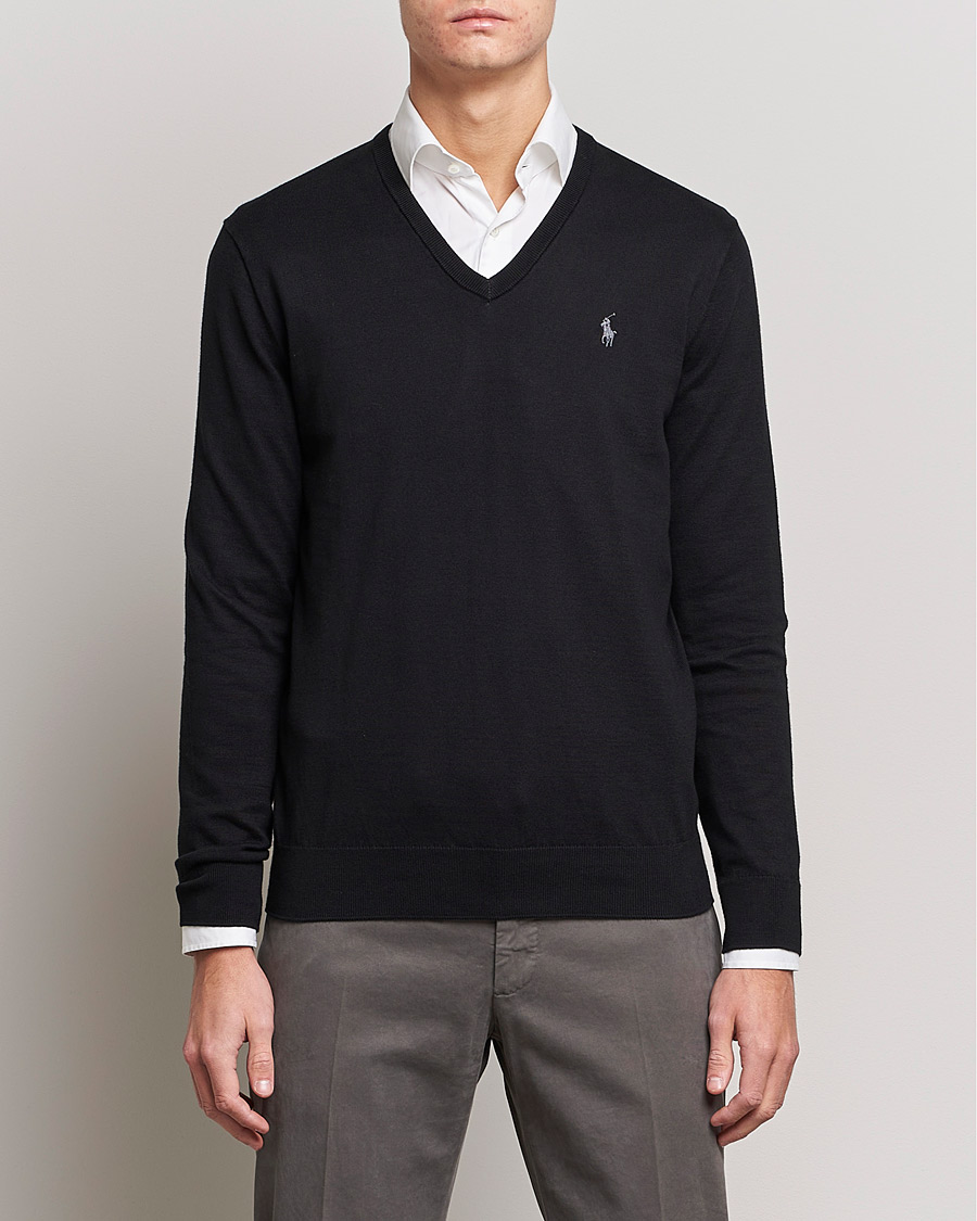 Men | Sweaters & Knitwear | Polo Ralph Lauren | Pima Cotton V-neck Pullover Polo Black