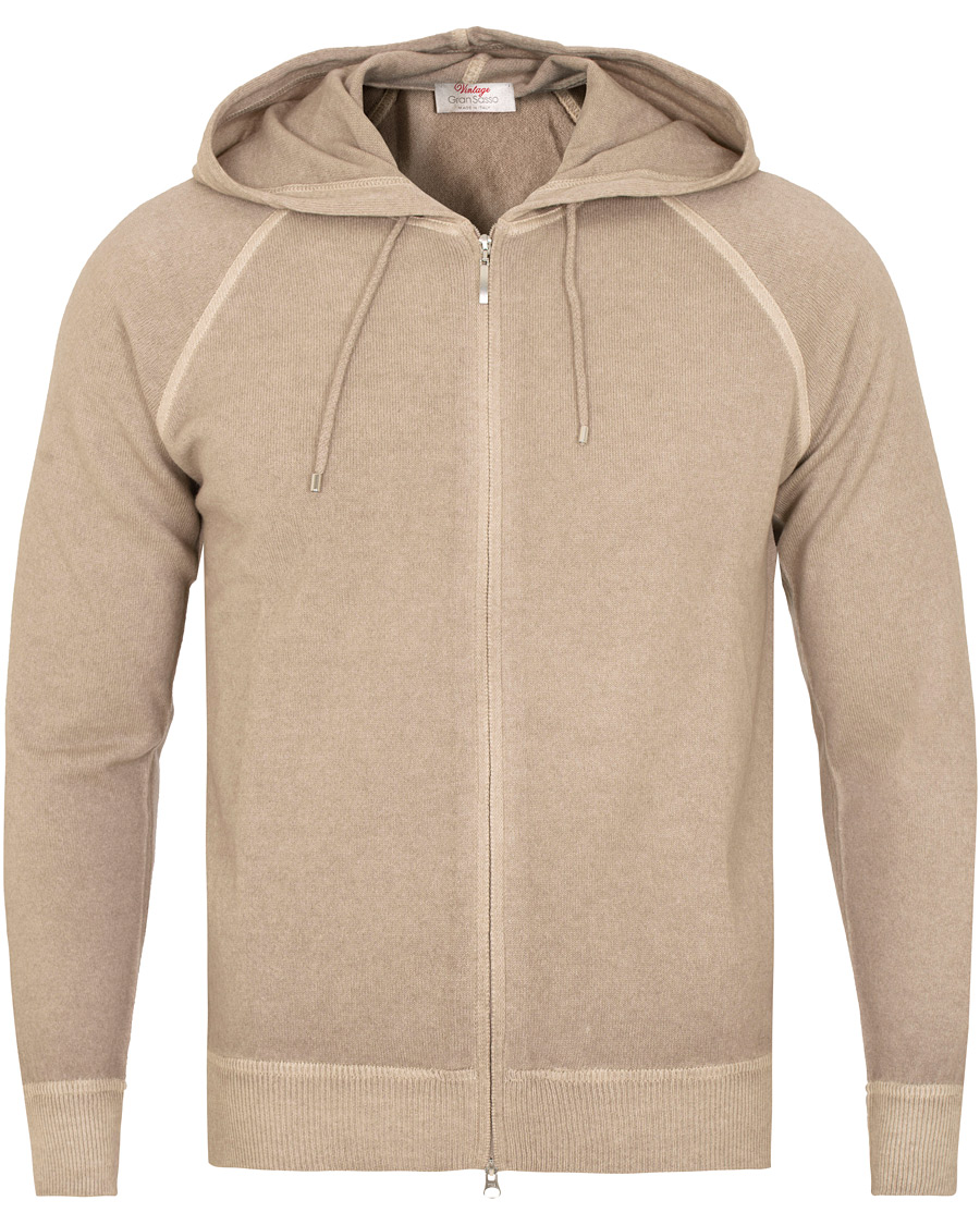 Men | Sweaters & Knitwear | Gran Sasso | Vintage Merino Fashion Fit Full Zip Hoodie Beige