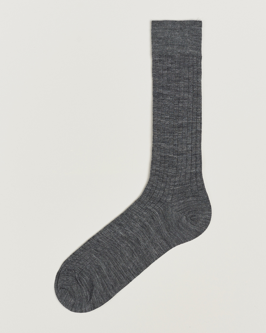 Men | Underwear & Socks | Bresciani | Wool/Nylon Ribbed Short Socks Medium Grey
