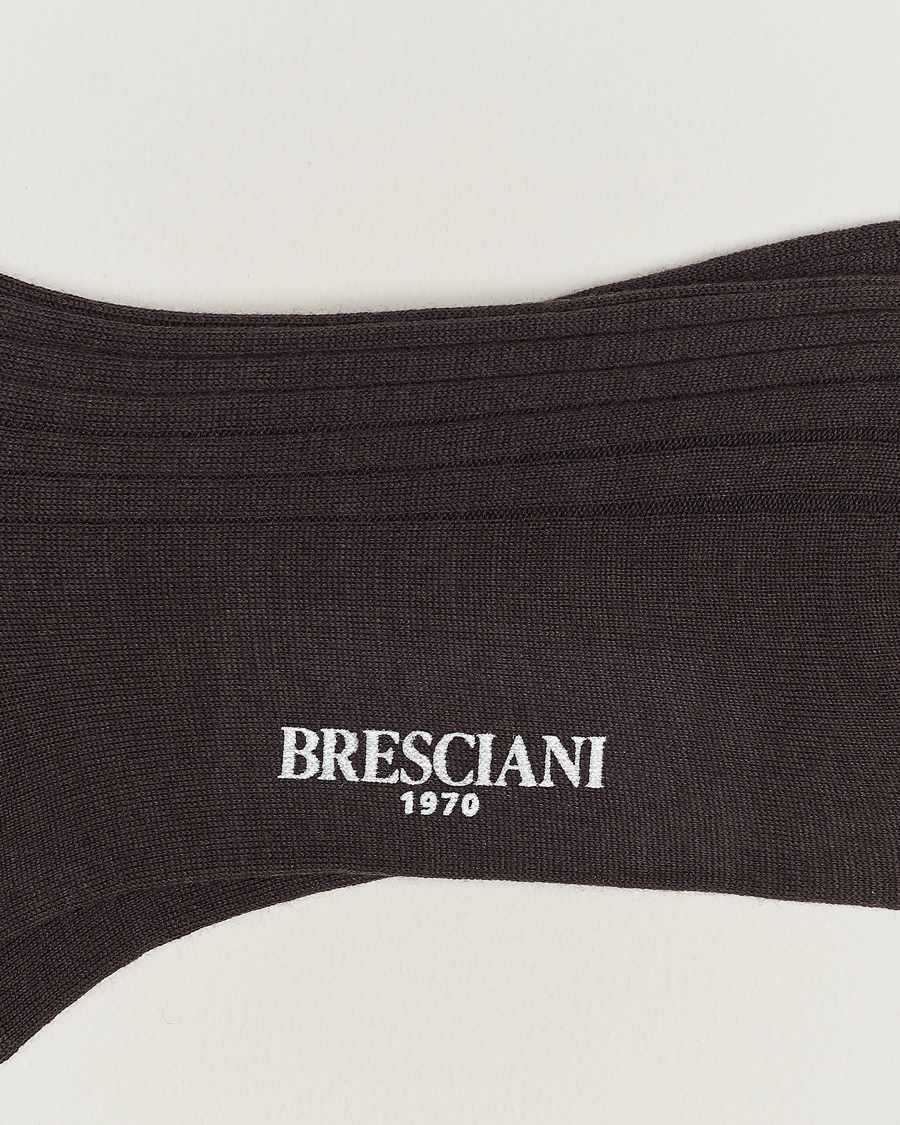 Men | Underwear & Socks | Bresciani | Wool/Nylon Ribbed Short Socks Brown