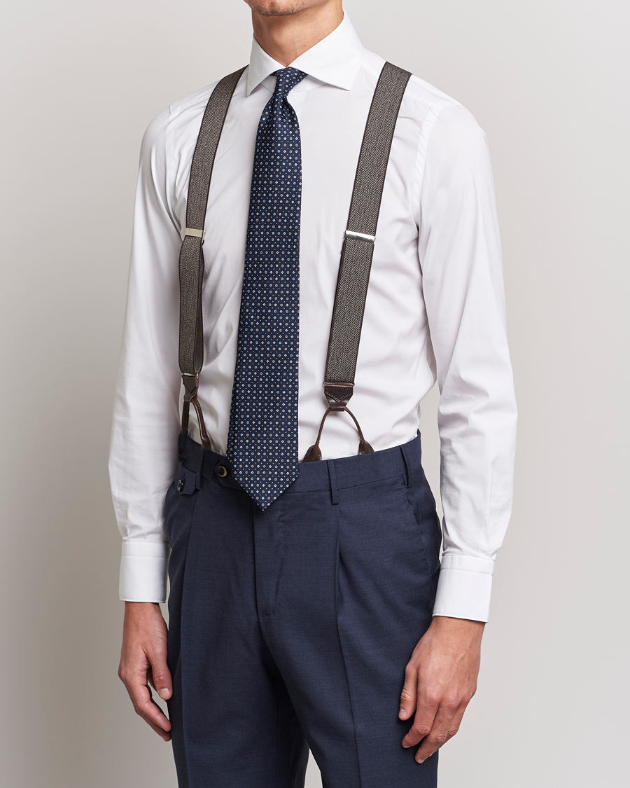 Men | Braces | Albert Thurston | Elastic Herringbone Braces 35mm Brown
