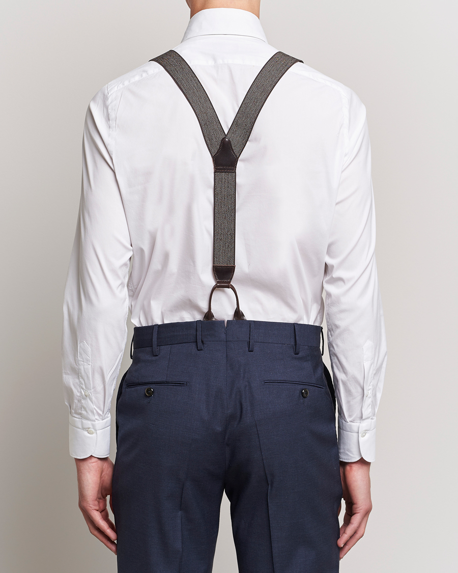 Men | Braces | Albert Thurston | Elastic Herringbone Braces 35mm Brown