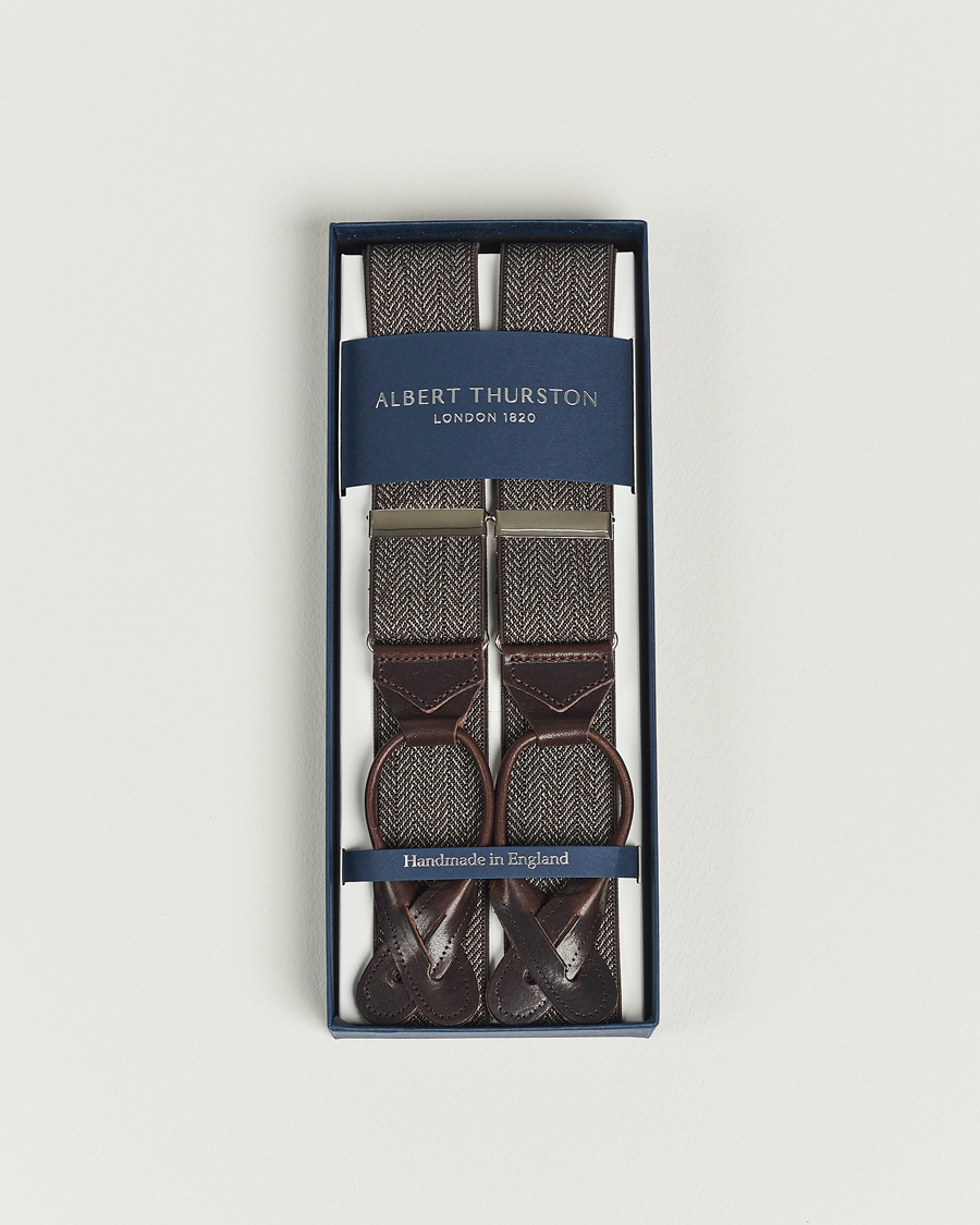 Men | Albert Thurston Elastic Herringbone Braces 35mm Brown | Albert Thurston | Elastic Herringbone Braces 35mm Brown