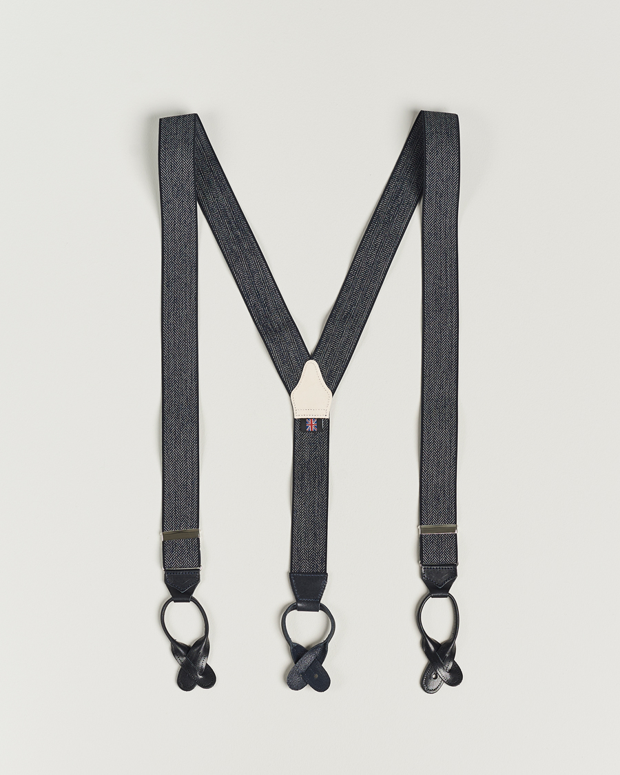 Men | Braces | Albert Thurston | Elastic Herringbone Braces 35mm Blue
