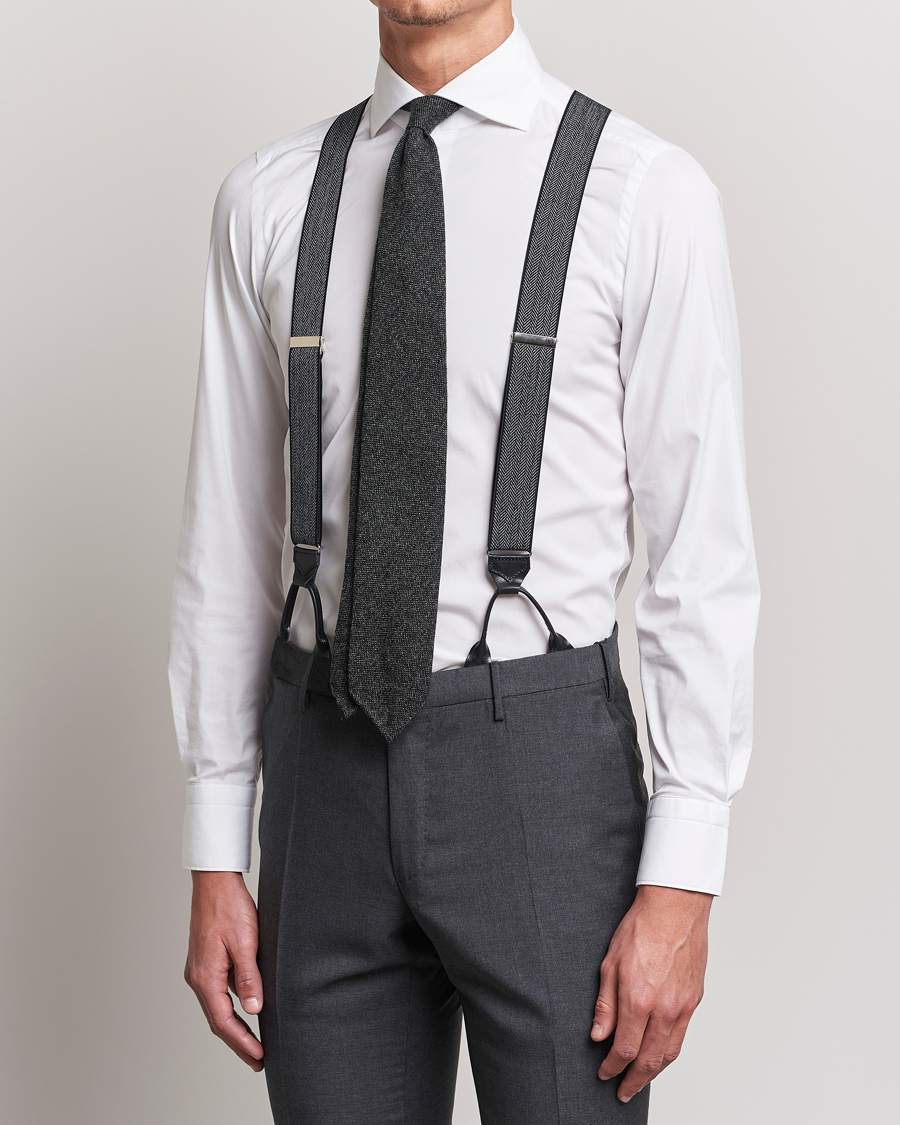Men | Braces | Albert Thurston | Elastic Herringbone Braces 35mm Blue