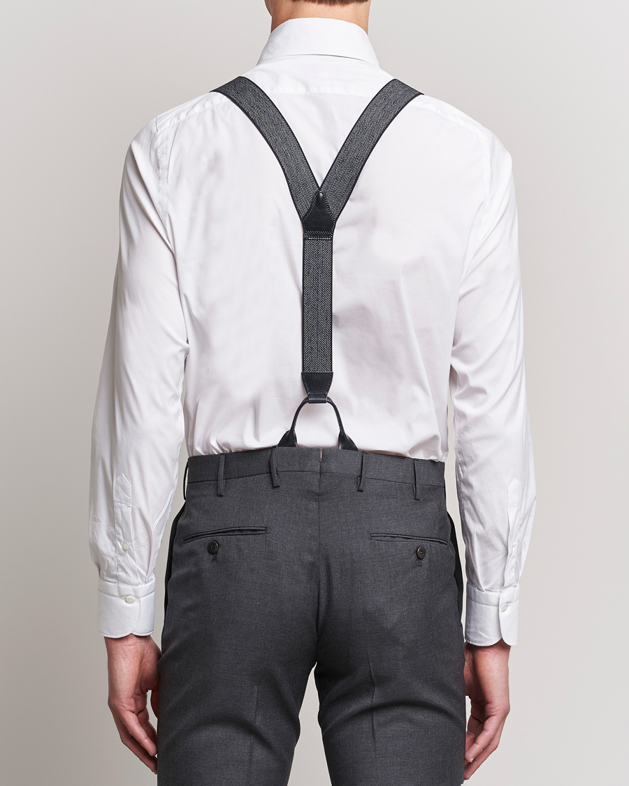 Men | Braces | Albert Thurston | Elastic Herringbone Braces 35mm Blue