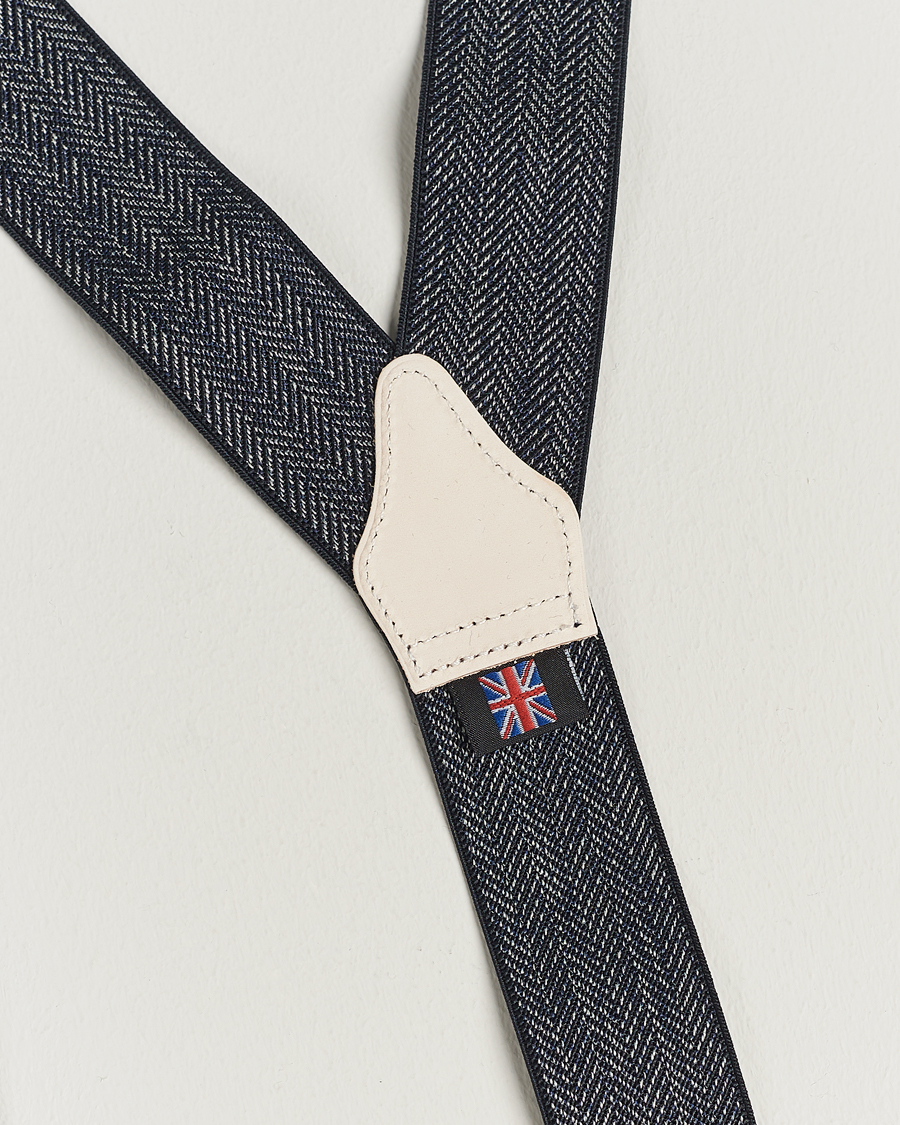 Men | Braces | Albert Thurston | Elastic Herringbone Braces 35mm Blue
