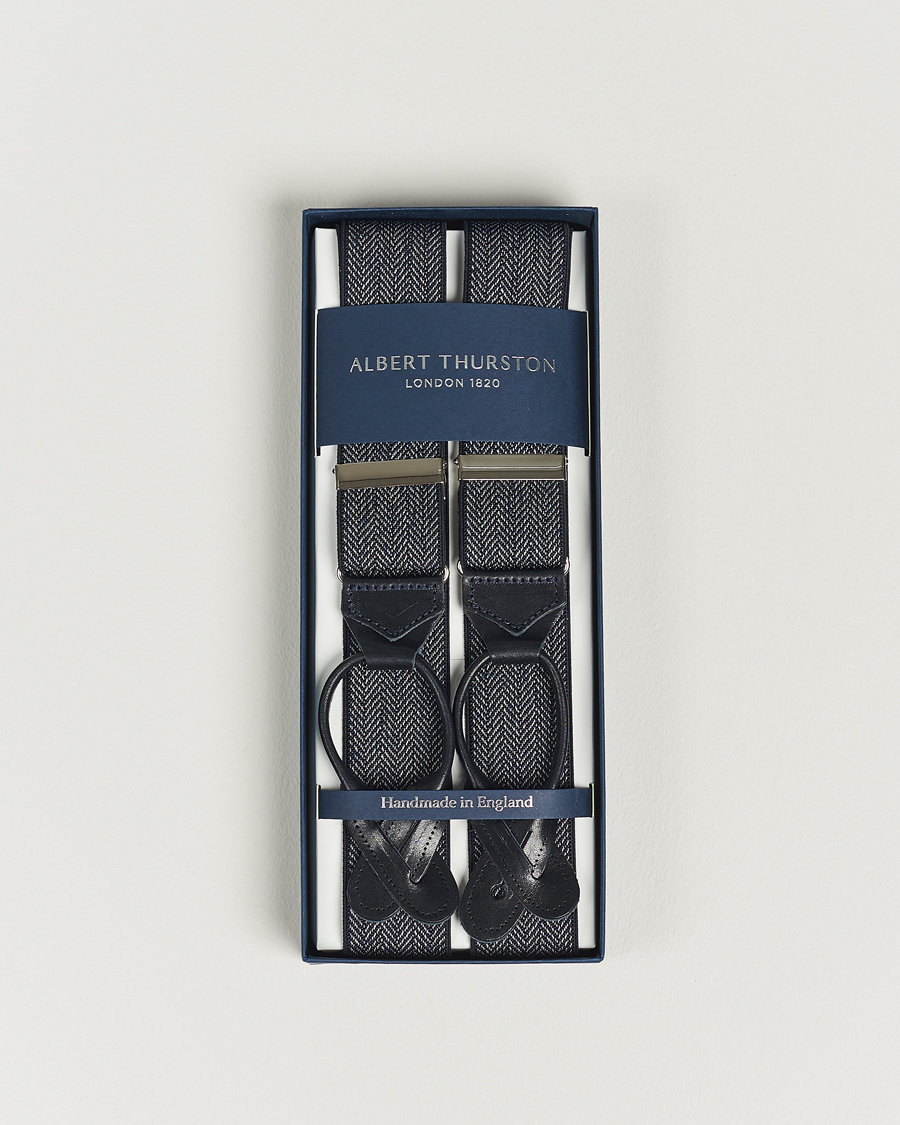 Men | Braces | Albert Thurston | Elastic Herringbone Braces 35mm Blue