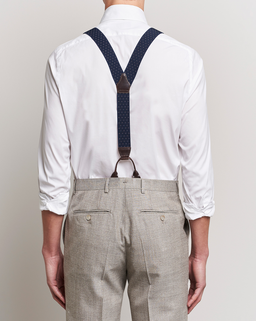 Men | Albert Thurston Elastic Dot Braces 35mm Blue | Albert Thurston | Elastic Dot Braces 35mm Blue