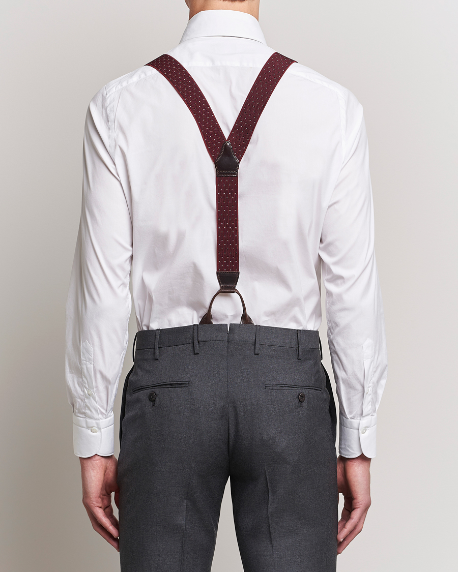 Men | Albert Thurston Elastic Dot Braces 35mm Wine | Albert Thurston | Elastic Dot Braces 35mm Wine