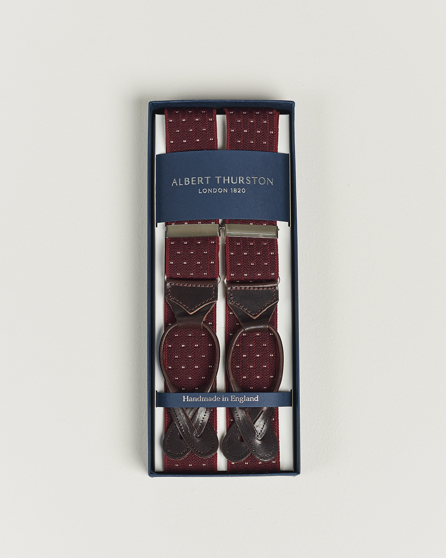 Men | Albert Thurston Elastic Dot Braces 35mm Wine | Albert Thurston | Elastic Dot Braces 35mm Wine