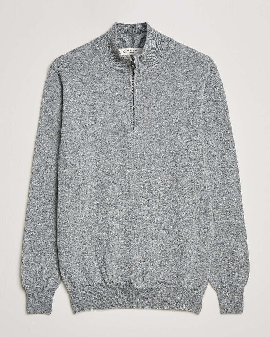 Men | Sweaters & Knitwear | Piacenza Cashmere | Cashmere Half Zip Sweater Light Grey